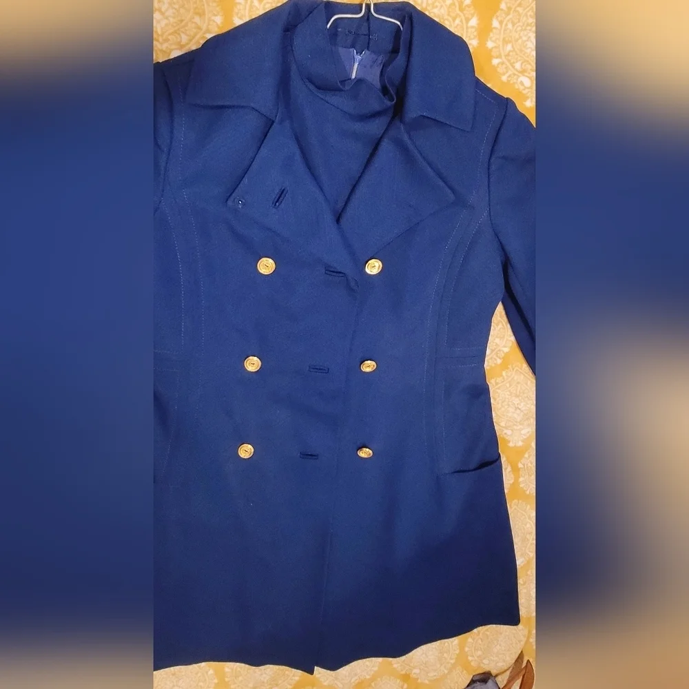 Vtg 60s YOUTHCRAFT Two Piece Dress Coat & Dress Set Womens Sz 12 NavBlue Chevron - Picture 4 of 16